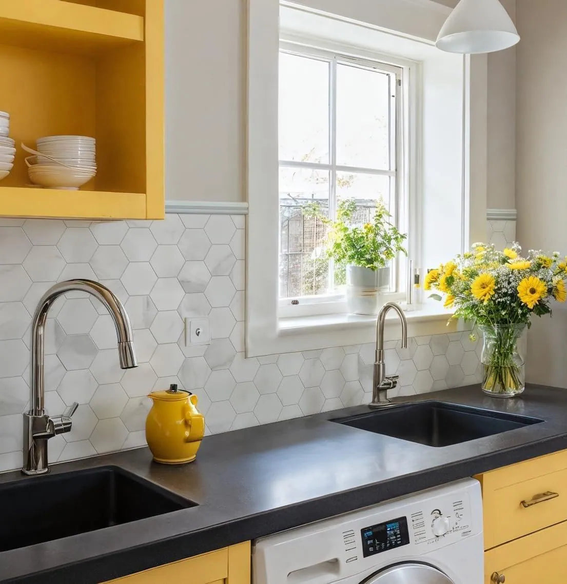 COLAMO Statuario Hexagon White Peel and Stick Backsplash Carrara Marble Tiles