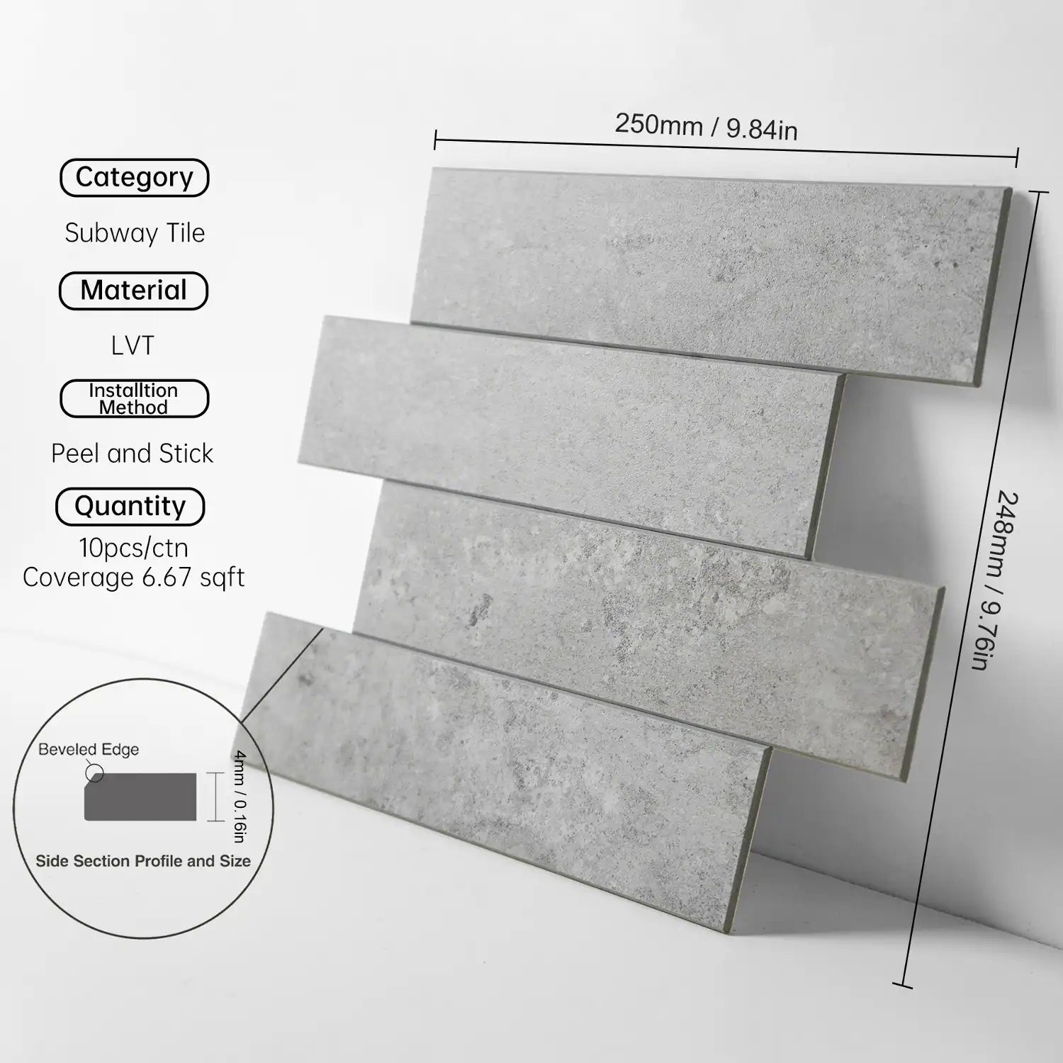 COLAMO - Protector contra salpicaduras alargado para azulejos tipo metro, color gris claro 