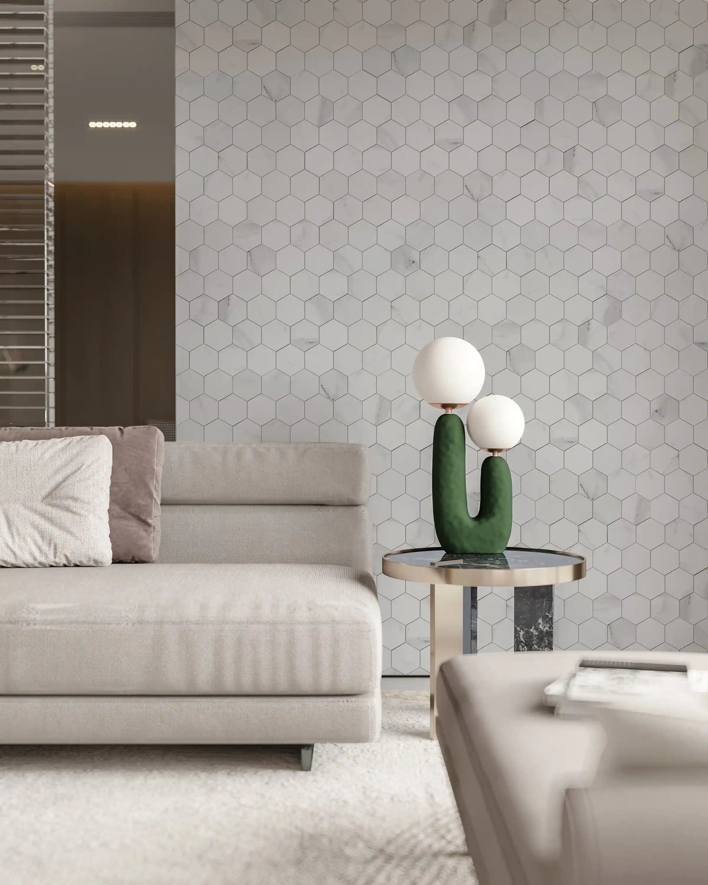 Statuario-Hexagon-Peel-and-Stick-Tiles-in-living-Room