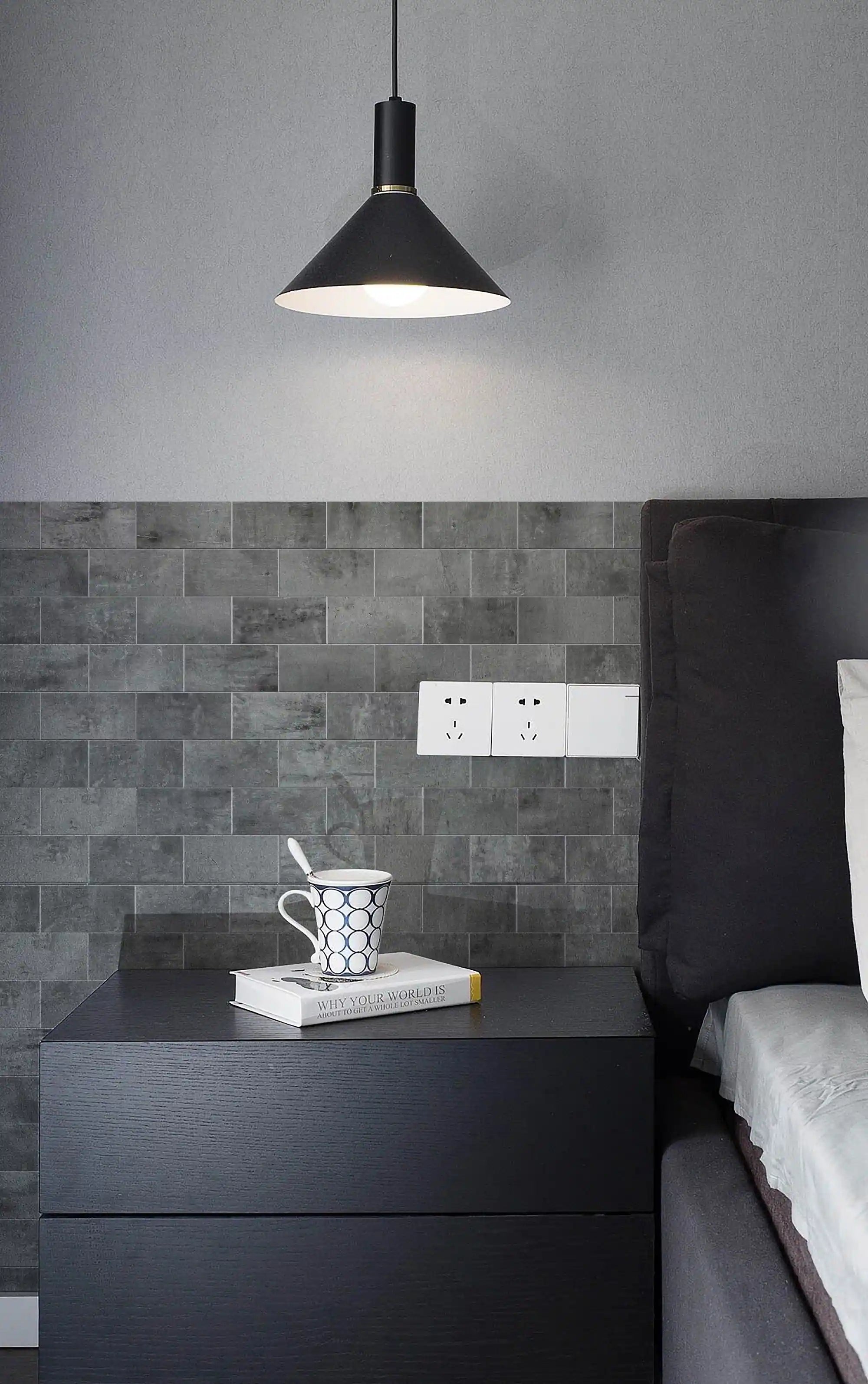 dark-gray-vinyl-concrete-look-peel-and-stick-subway-tiles-in-bedroom