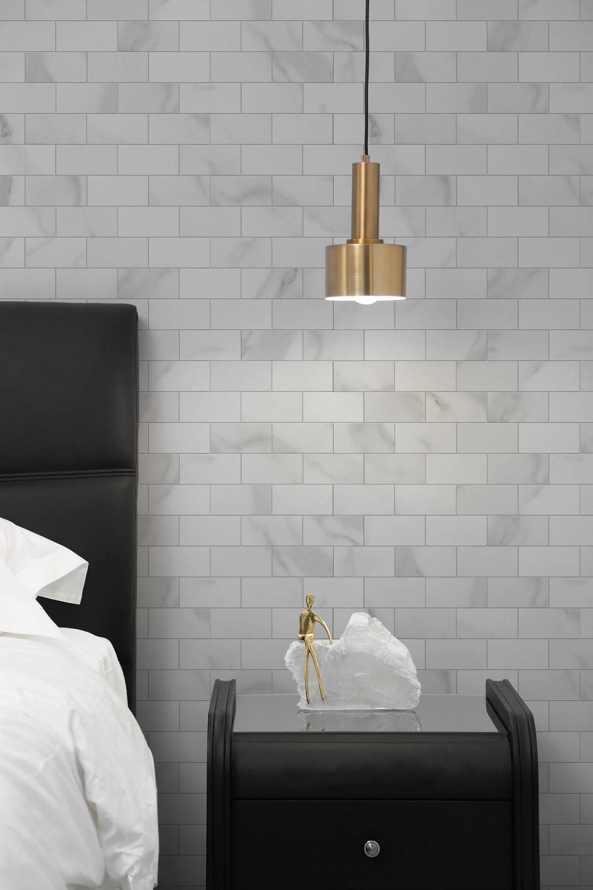 Carrara-White-Marble-Peel-and-Stick-Subway-tiles-in-bedroom