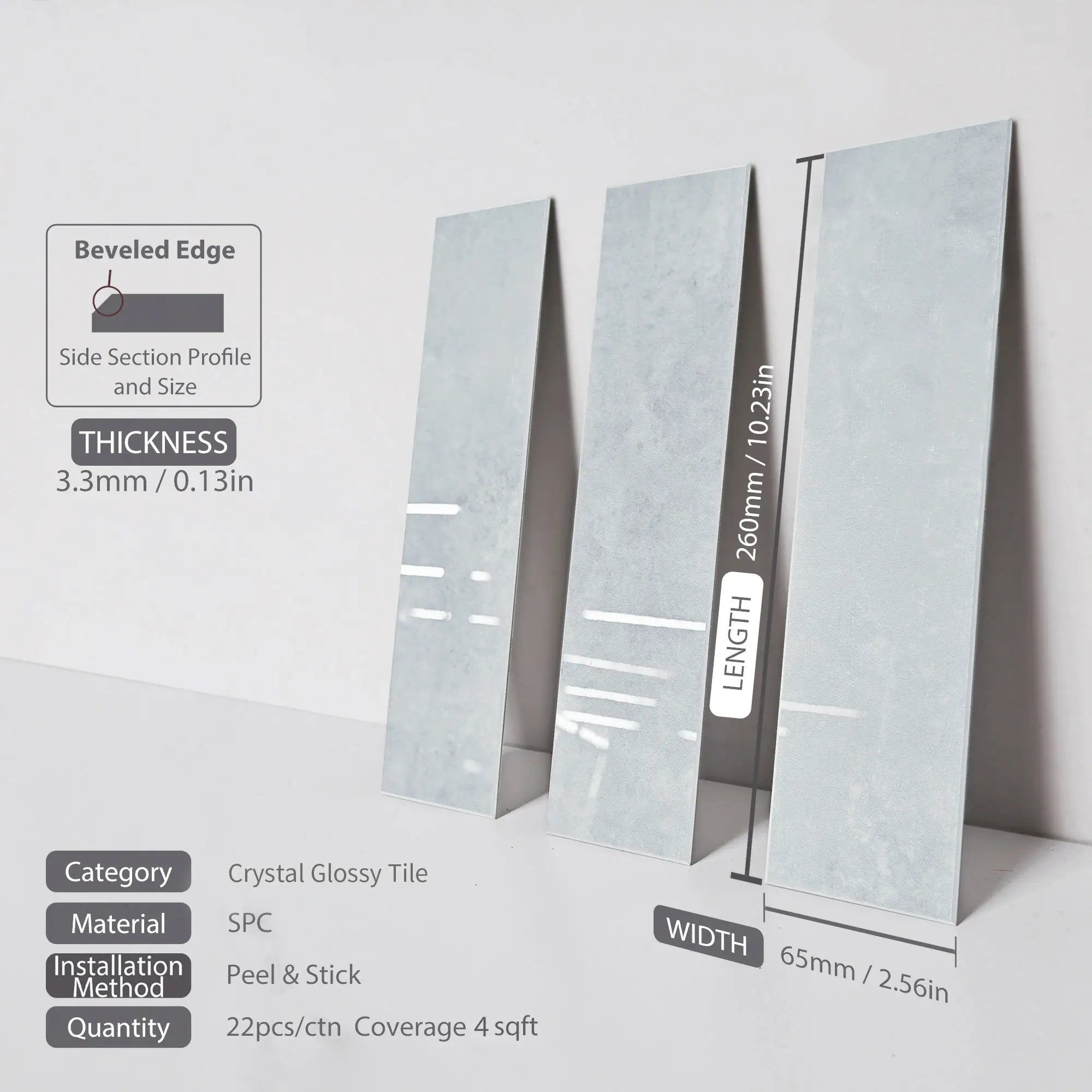 COLAMO Crystal Glossy Gray Peel and Stick Backsplash Subway Tile