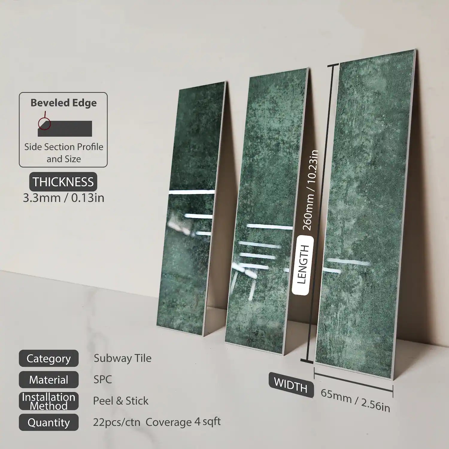 COLAMO Crystal Glossy Green Peel and Stick Backsplash Subway Tile