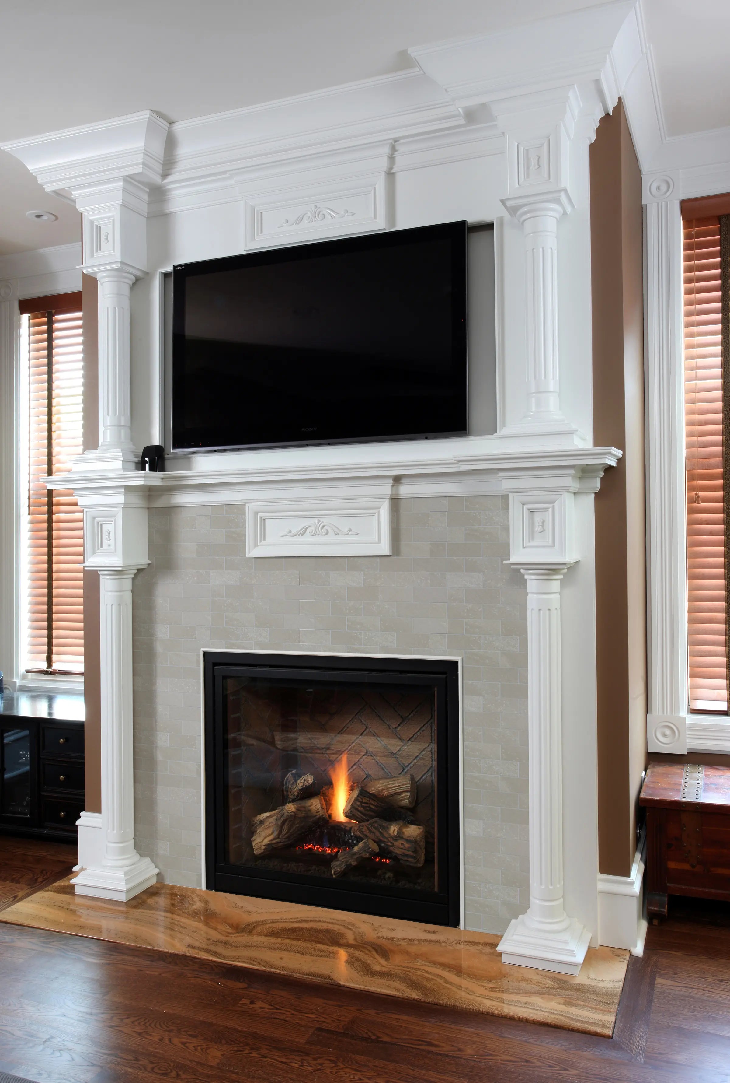 beige-peel-and-stick-subway-tiles-in-fireplace