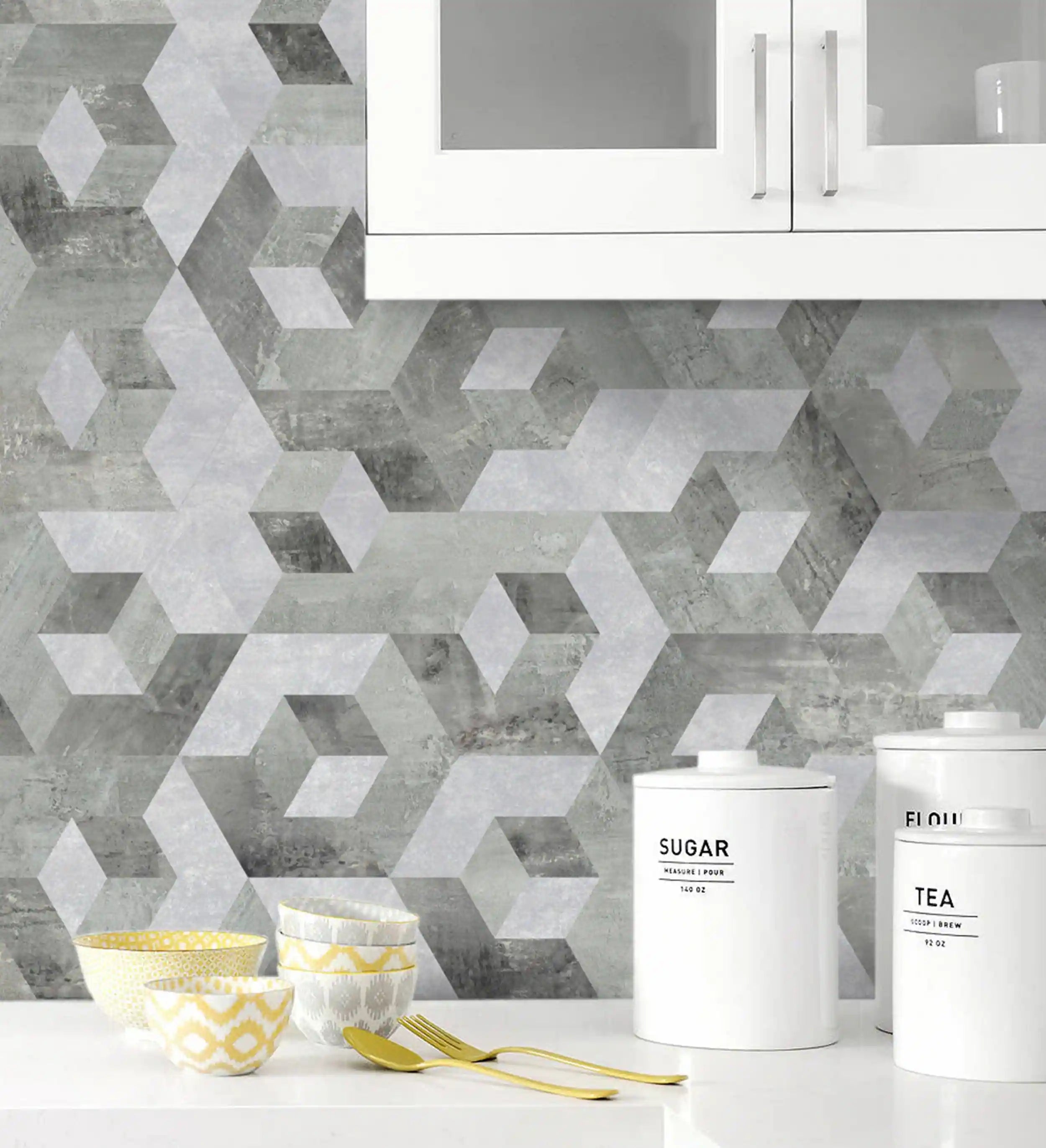 Illusion Peel and Stick Backsplashes Hexagon Tiles, Moon Cloud