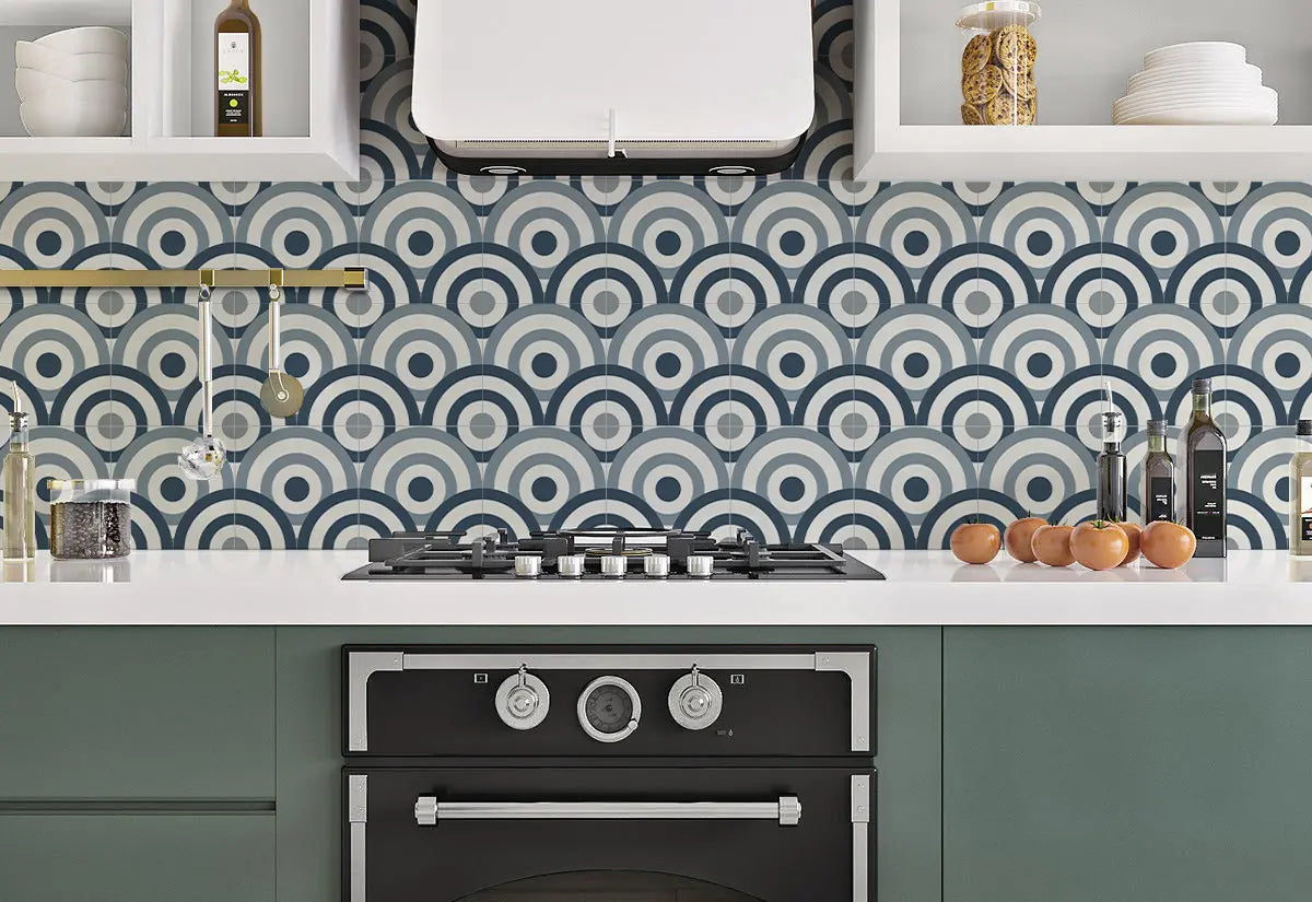 COLAMO Glossy Blue Self Adhesive Graphic Patterned Tile Waterproof Peel and Stick Backsplash