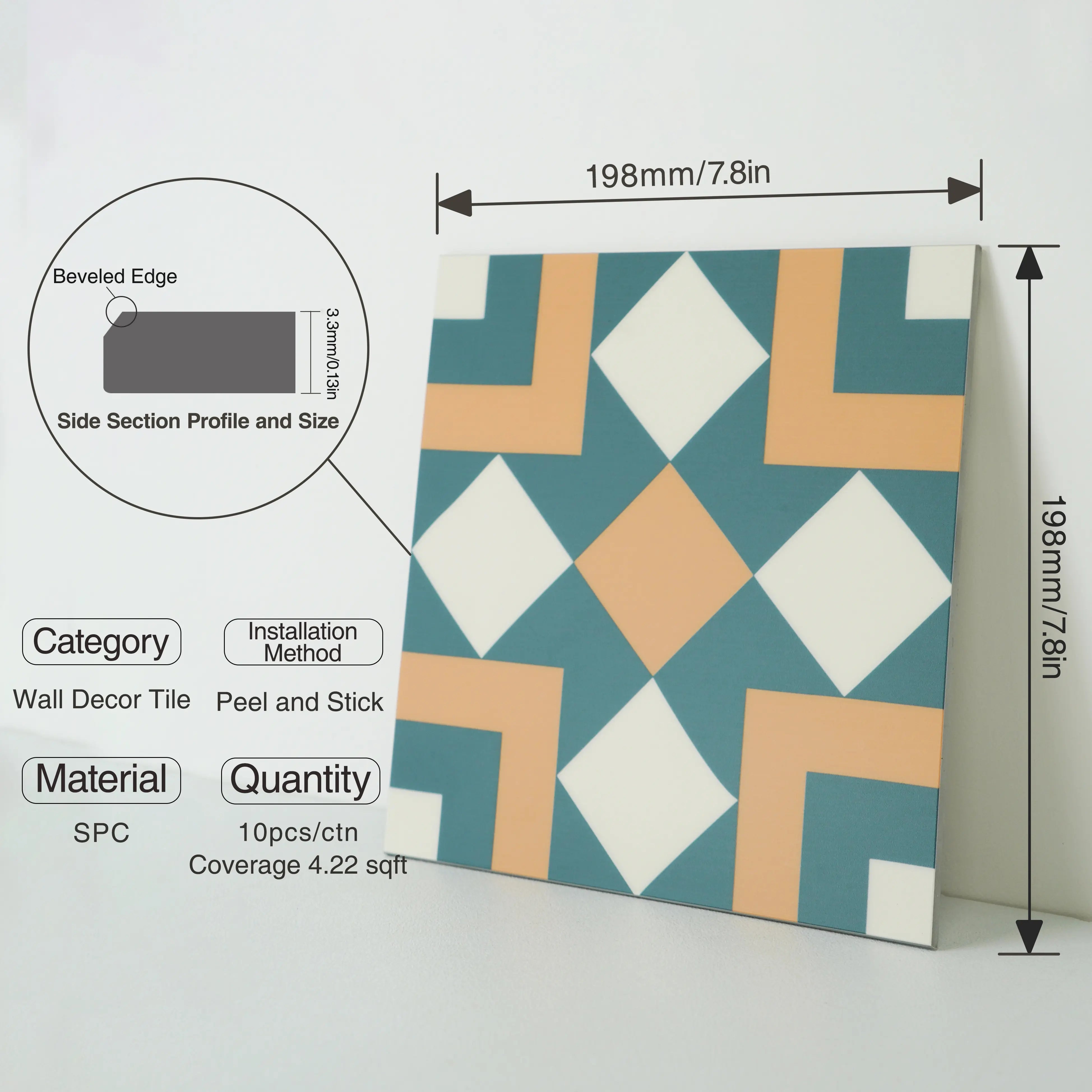 COLAMO Mate Verde Naranja Mezcla Autoadhesiva Gráfico Azulejos Calcomanías Peel and Stick Backsplash