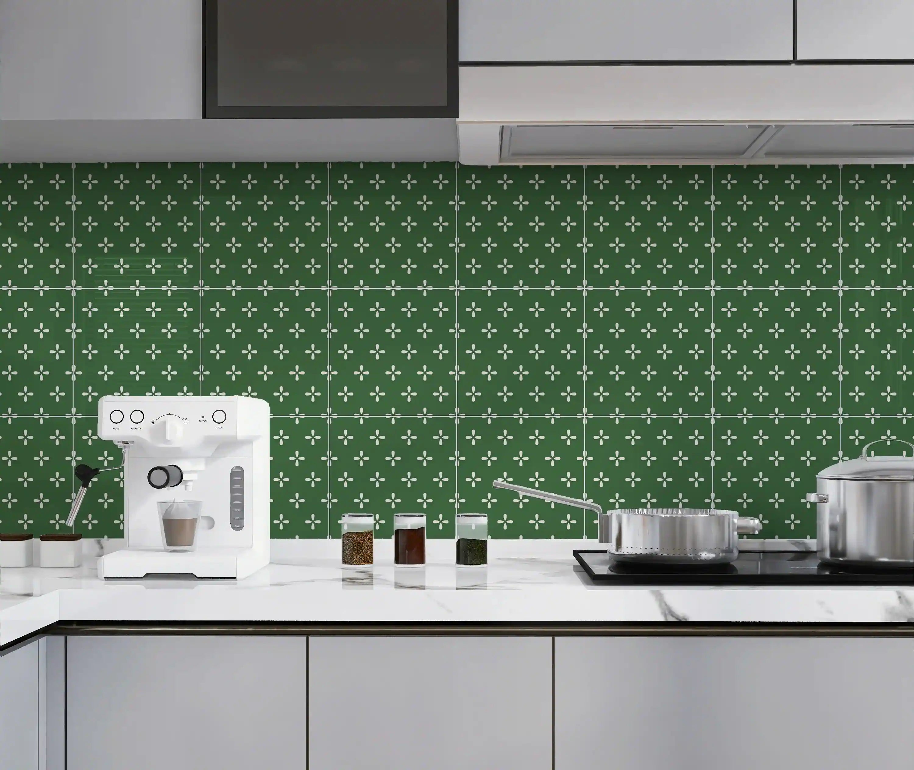 COLAMO Glossy Green Dot Print Patterned Self Adhesive Graphic Tile Peel and Stick Backsplash