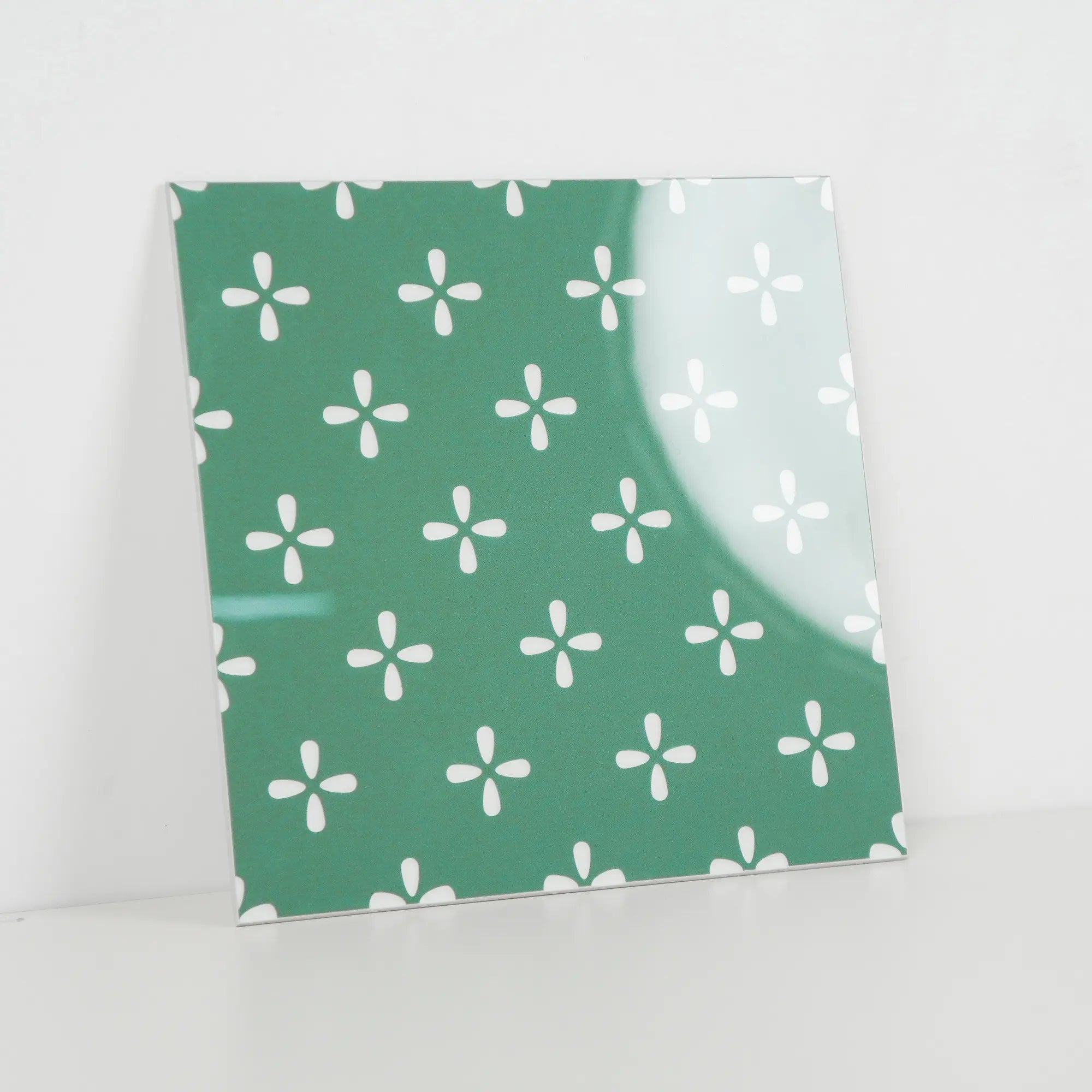 COLAMO Glossy Green Dot Print Patterned Self Adhesive Graphic Tile Peel and Stick Backsplash