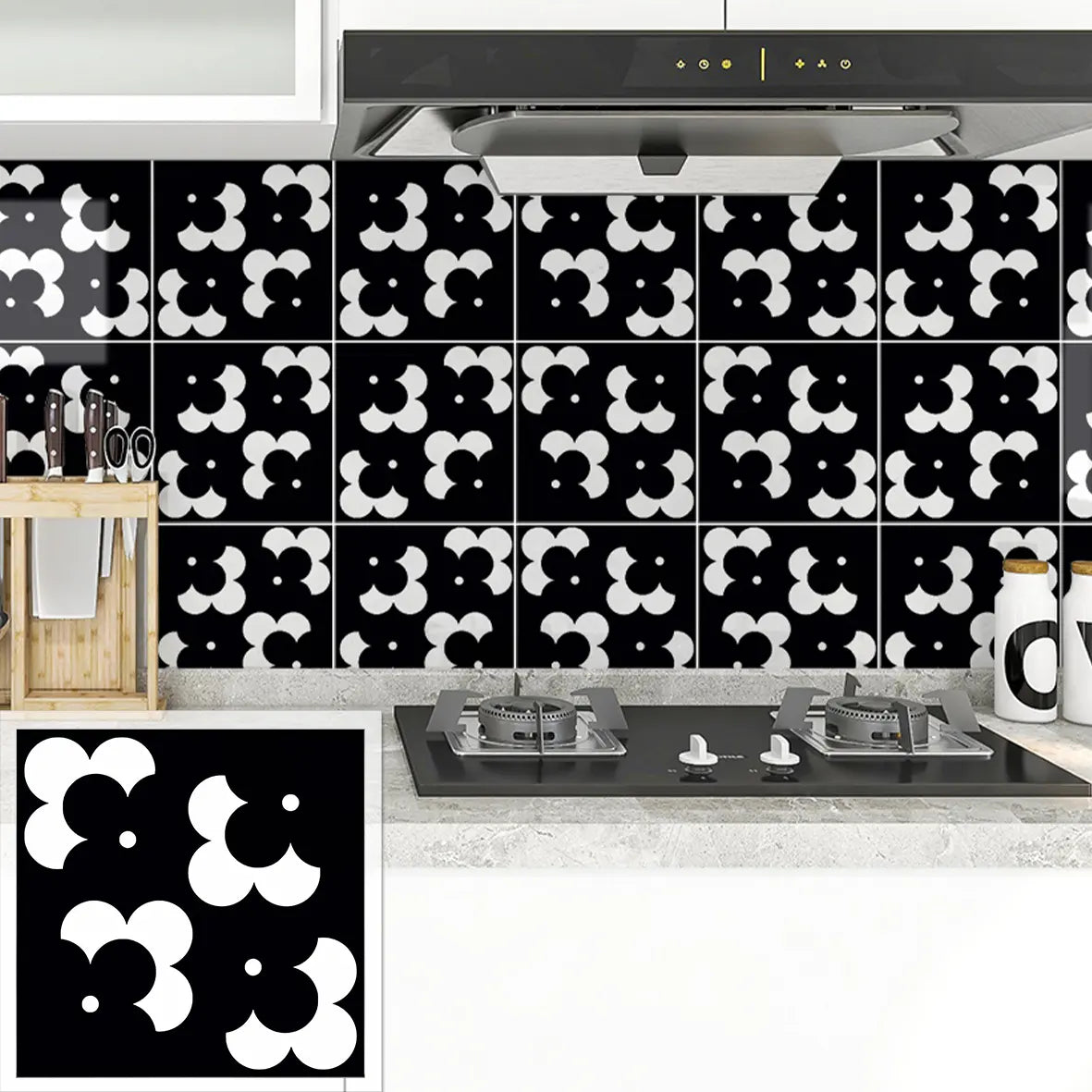 COLAMO Glossy Black Self Adhesive Graphic Tile Waterproof Peel and Stick Backsplash