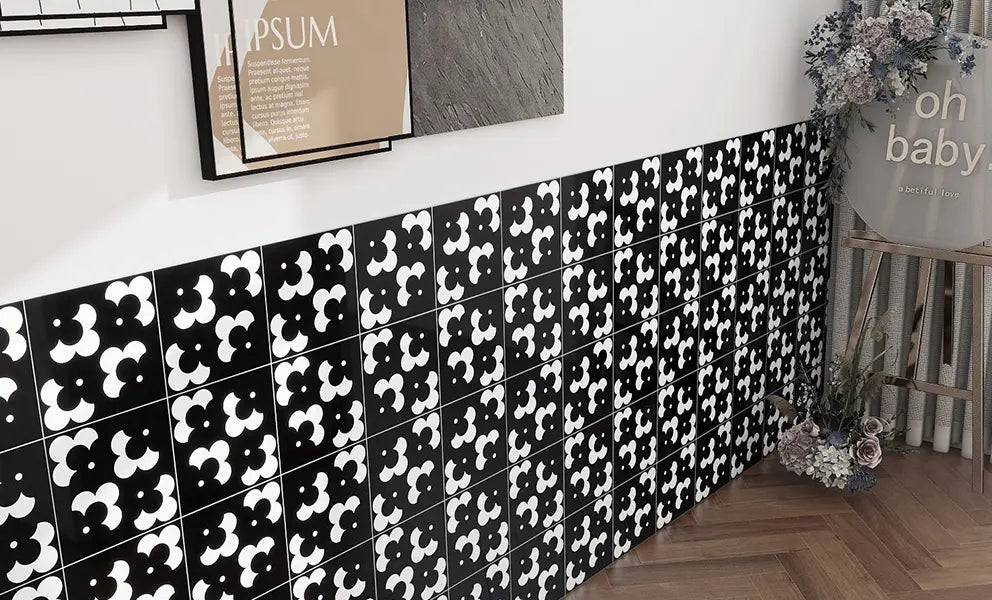 COLAMO Glossy Black Self Adhesive Graphic Tile Waterproof Peel and Stick Backsplash