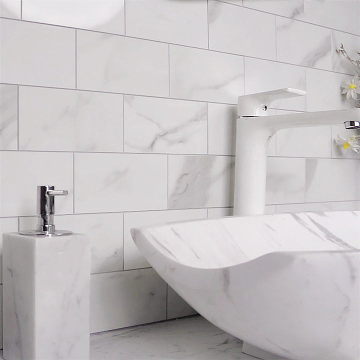 COLAMO Carrara Marble White Peel and Stick Backsplash Marble Tile Look Subway Tile for Kitchen Bathroom Dining Area