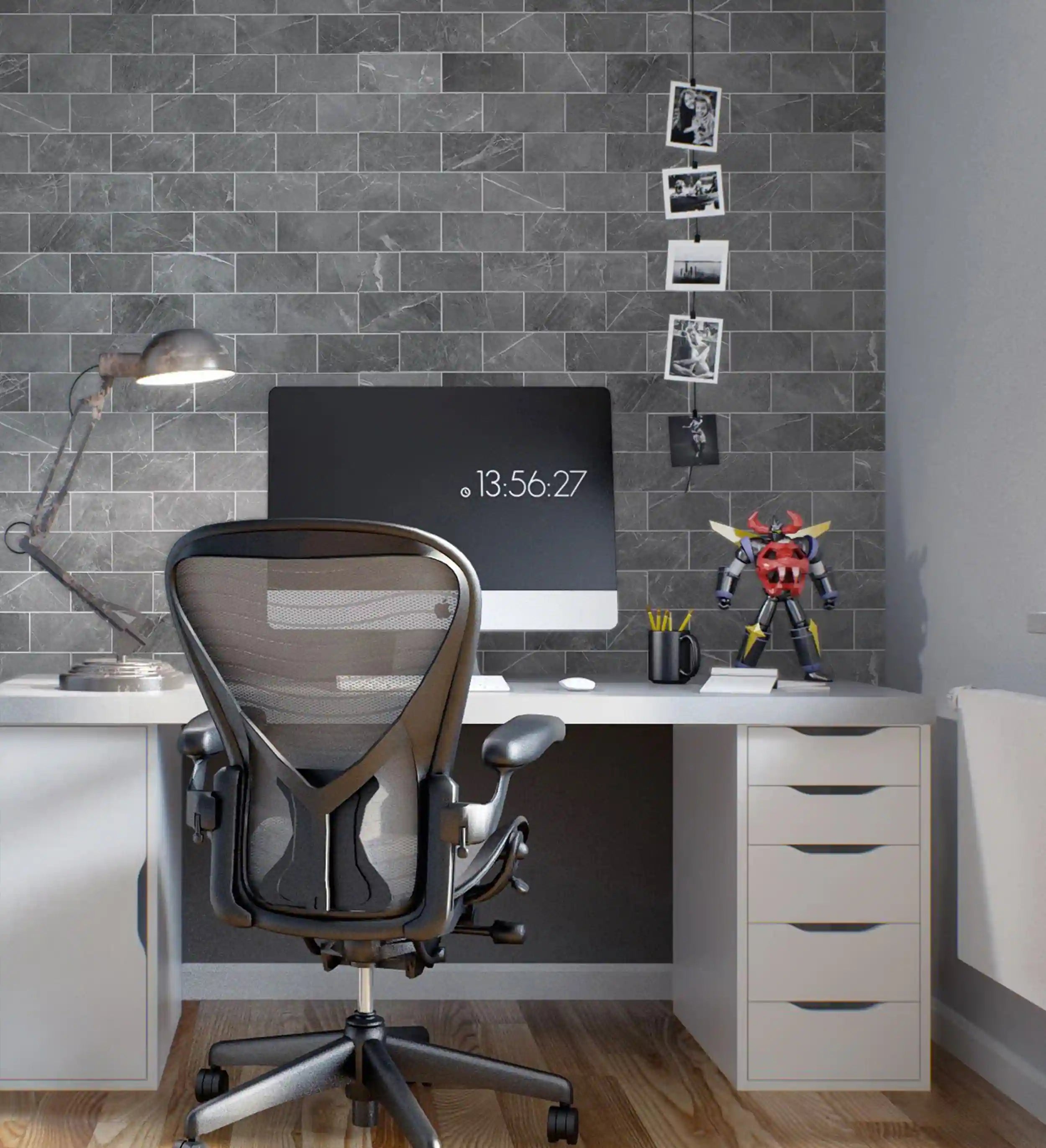 Dark-Gray-Vein-Peel-and-Stick-Subway-Tiles-in-bedroom