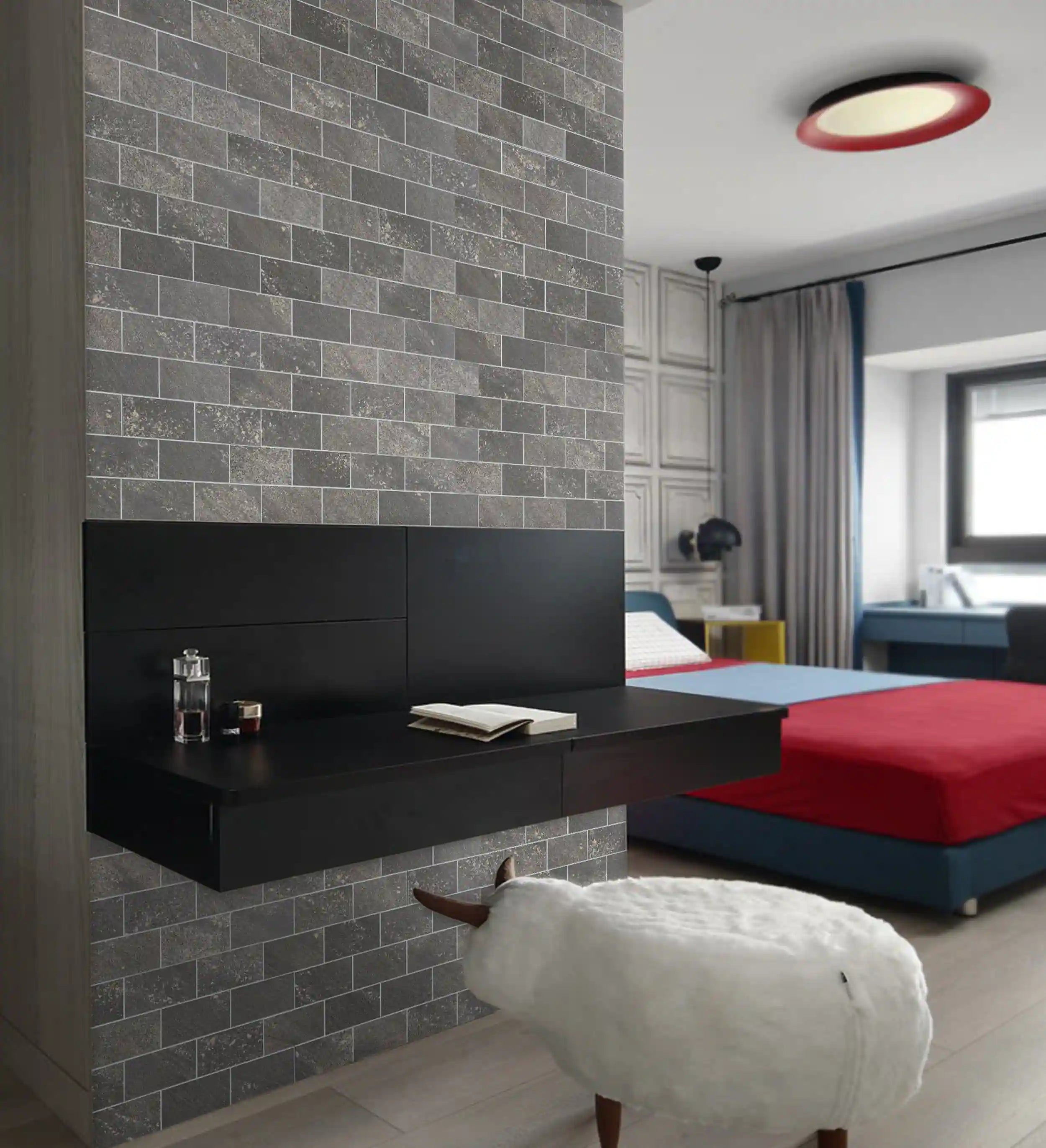 BLACK-Granulated-Surface-Peel-and-Stick-Subway-Tiles-in-bedroom