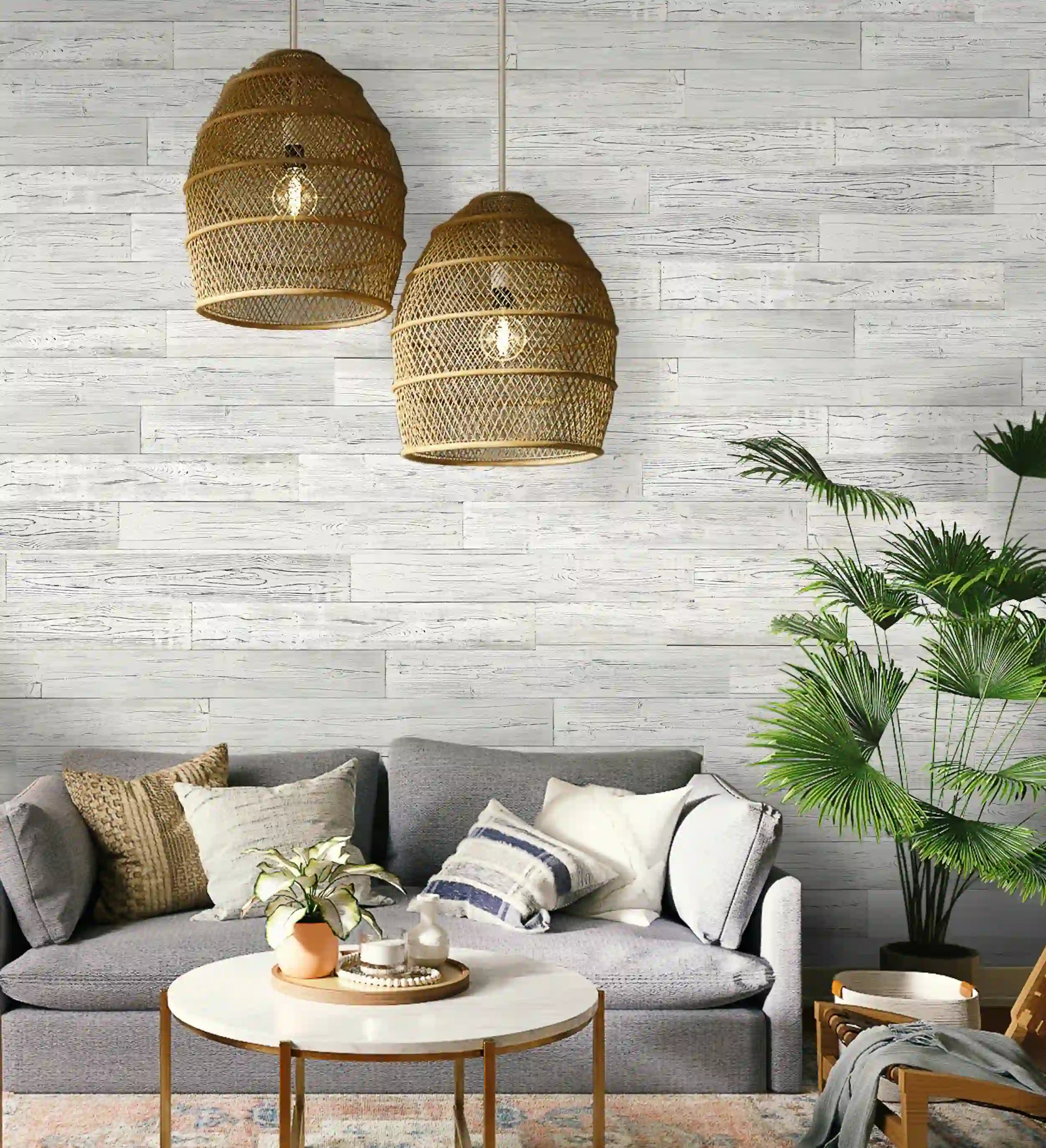 COLAMO Whitewashed Pine Peel and Stick Wood Wall Paneling Shiplap Planks