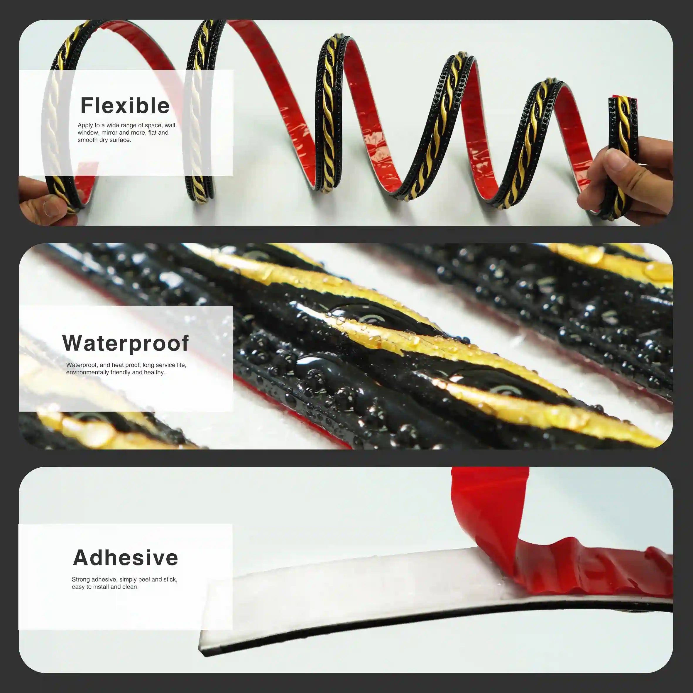 COLAMO Gilded Black Molding Trim Adhesive Peel and Stick Baseboard Trim Tile Edge Trim