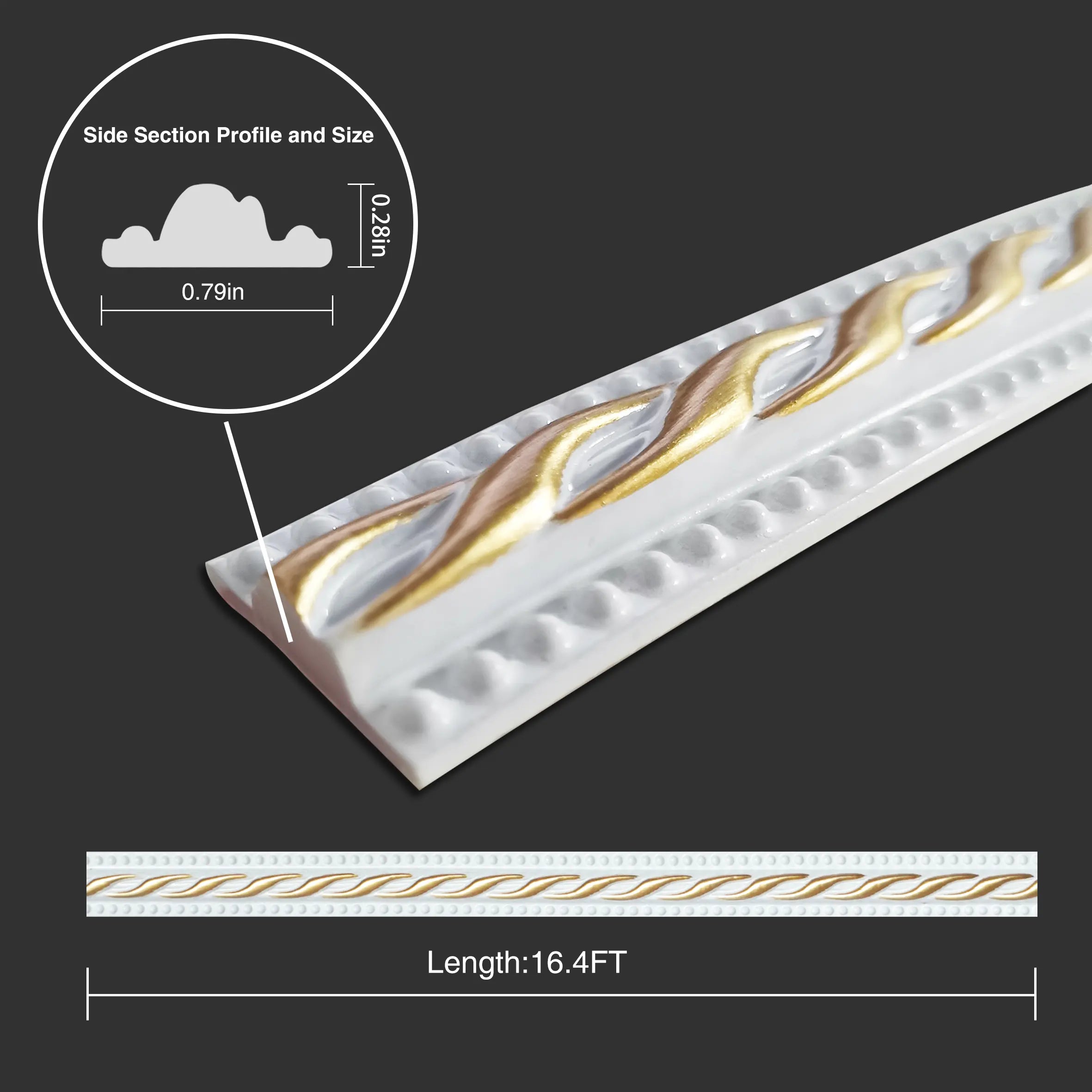 COLAMO Gilded White Molding Trim Adhesive Peel and Stick Baseboard Trim Tile Edge Trim