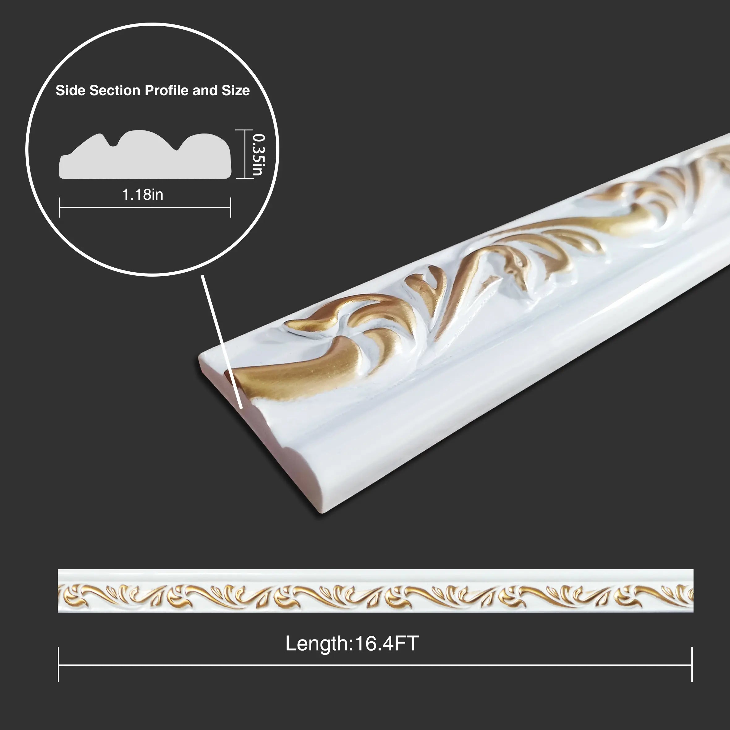 COLAMO Gilded Crown White Molding Trim Adhesive Peel and Stick Baseboard Trim Tile Edge Trim