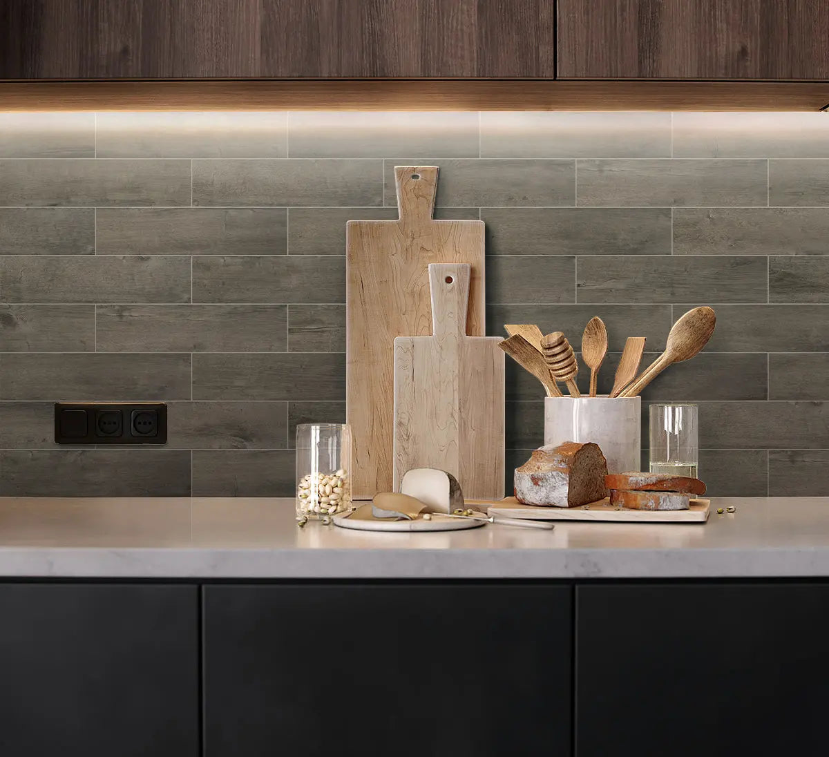 Tile Backsplash With Wood Look