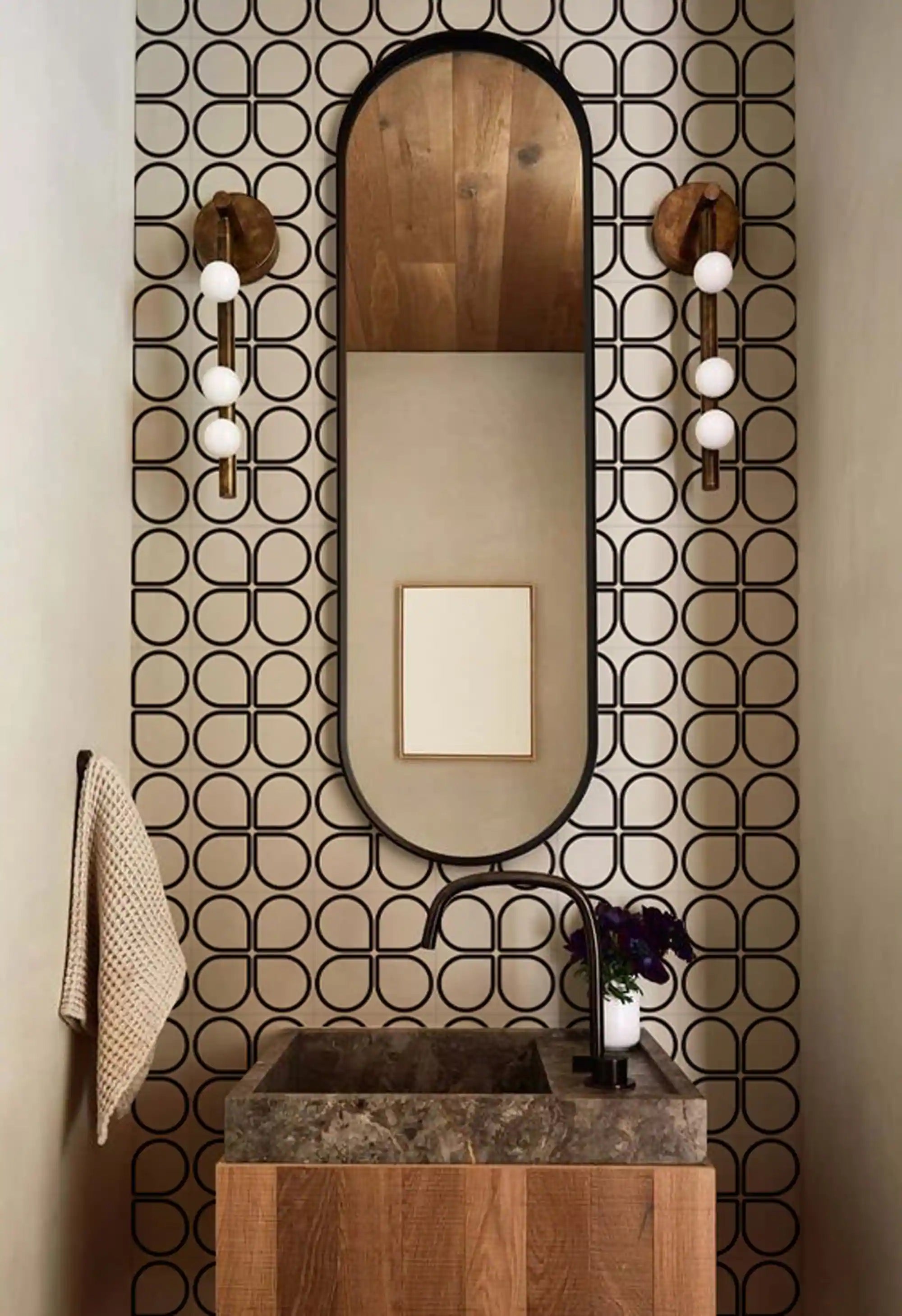 COLAMO Azulejo con estampado gráfico grueso y rígido para pared, autoadhesivo, protector contra salpicaduras blanco y negro para cocina, despegar y pegar