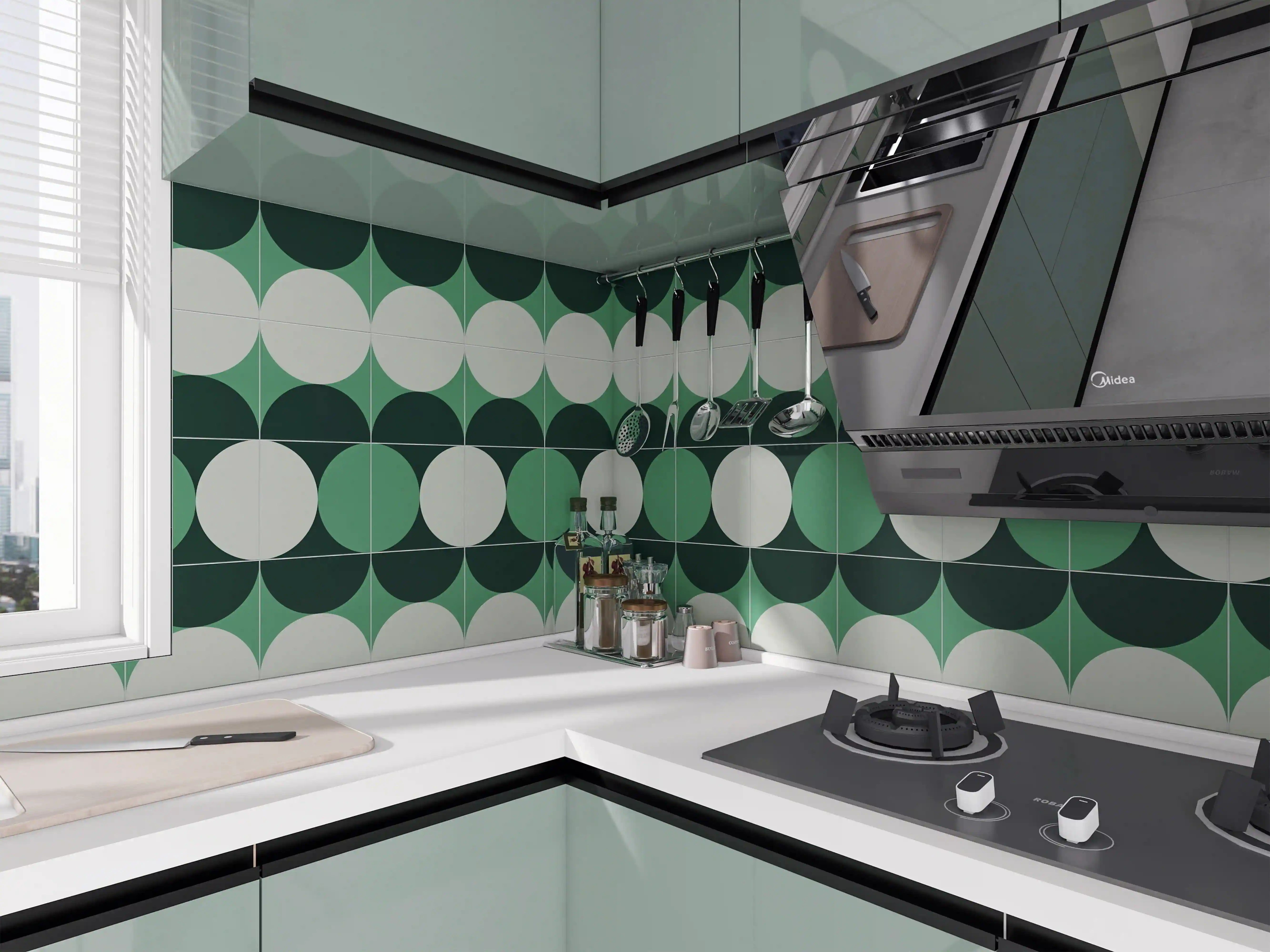 COLAMO Matte Green DIY Peel and Stick Backsplash Waterproof Self Adhesive Graphic Patterned Tile