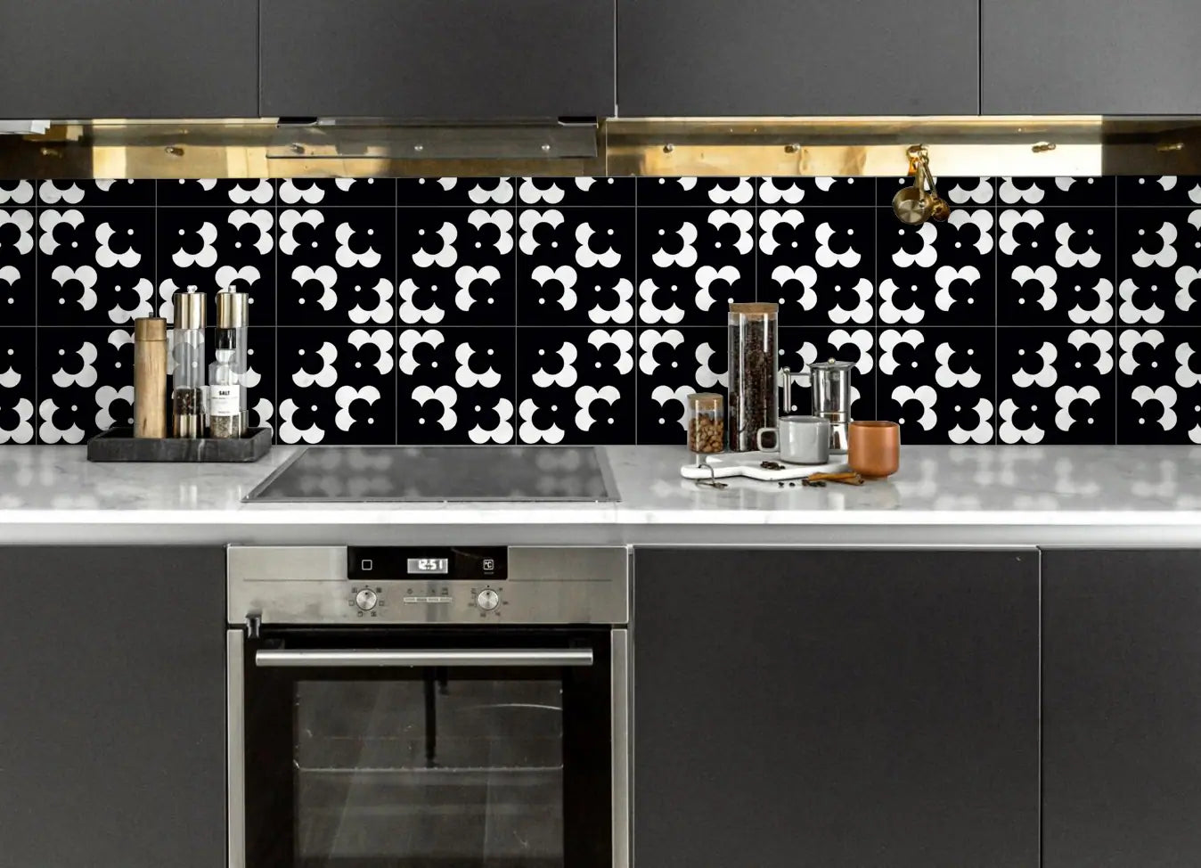 COLAMO Glossy Black Self Adhesive Graphic Tile Waterproof Peel and Stick Backsplash