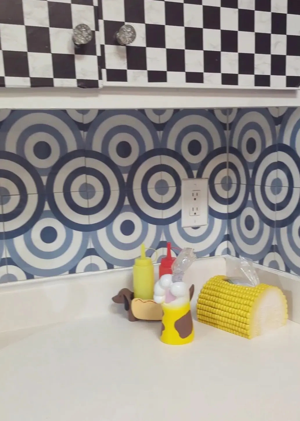 COLAMO Glossy Blue Self Adhesive Graphic Patterned Tile Waterproof Peel and Stick Backsplash