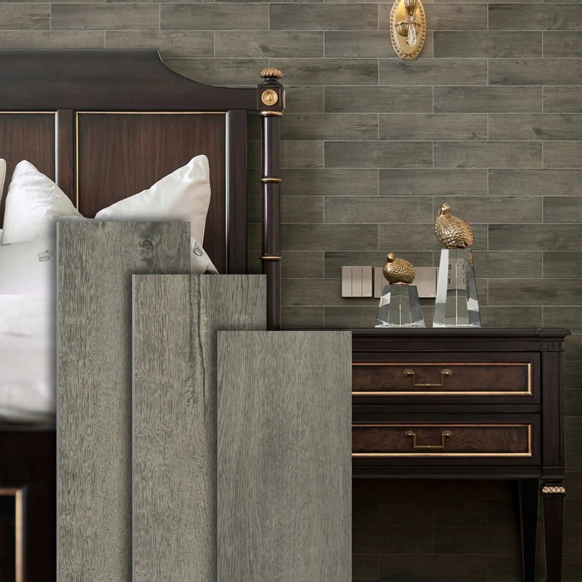 COLAMO Weathered Gray Oak Athens Wood Look Tiles Waterproof Thick Rigid Peel and Stick Backsplashes