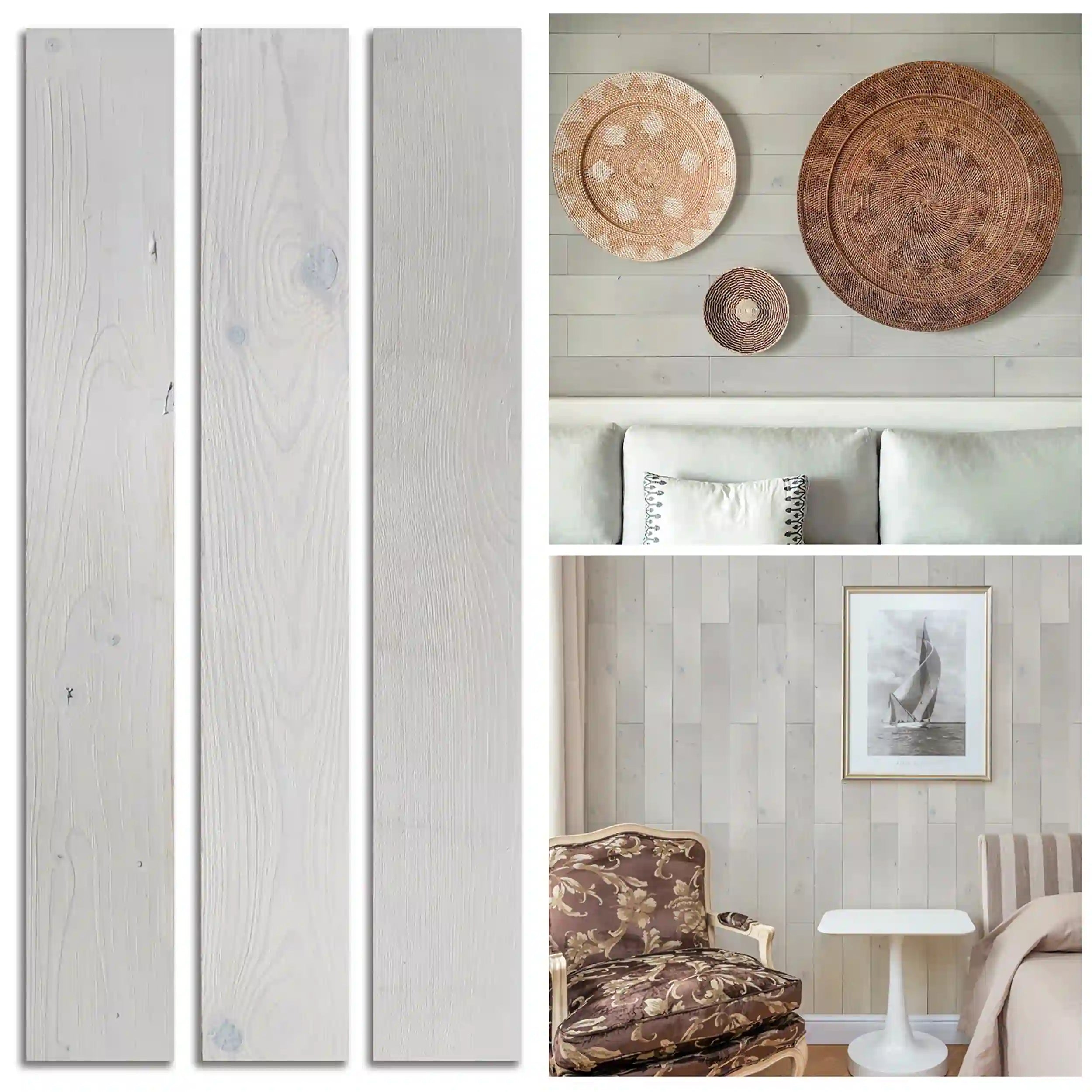 COLAMO Pine Peel and Stick White Wood Planks Shiplap Wall Paneling