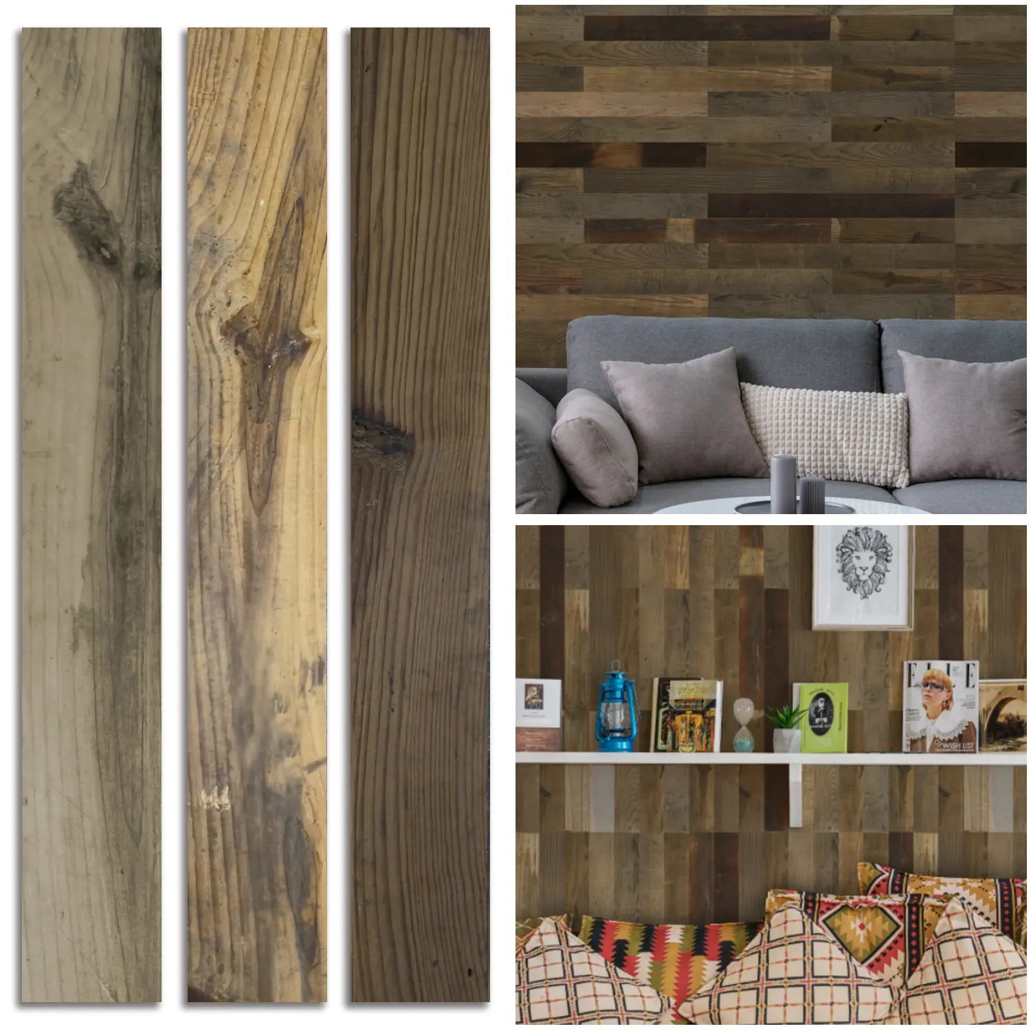 COLAMO 3.54"x35.43" Reclaimed Wood Peel and Stick Planks For Walls