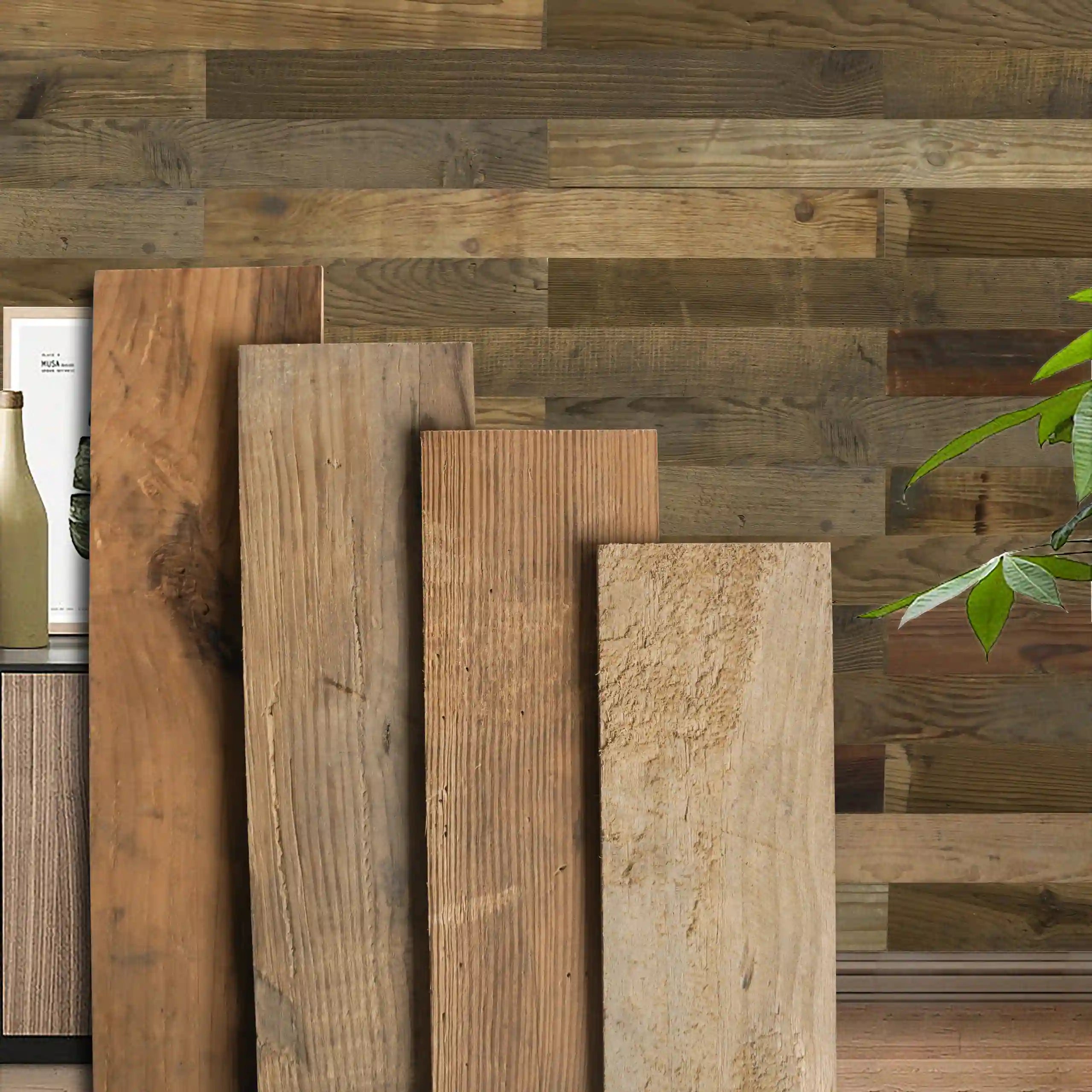 COLAMO 3.54"x35.43" Reclaimed Wood Peel and Stick Planks For Walls