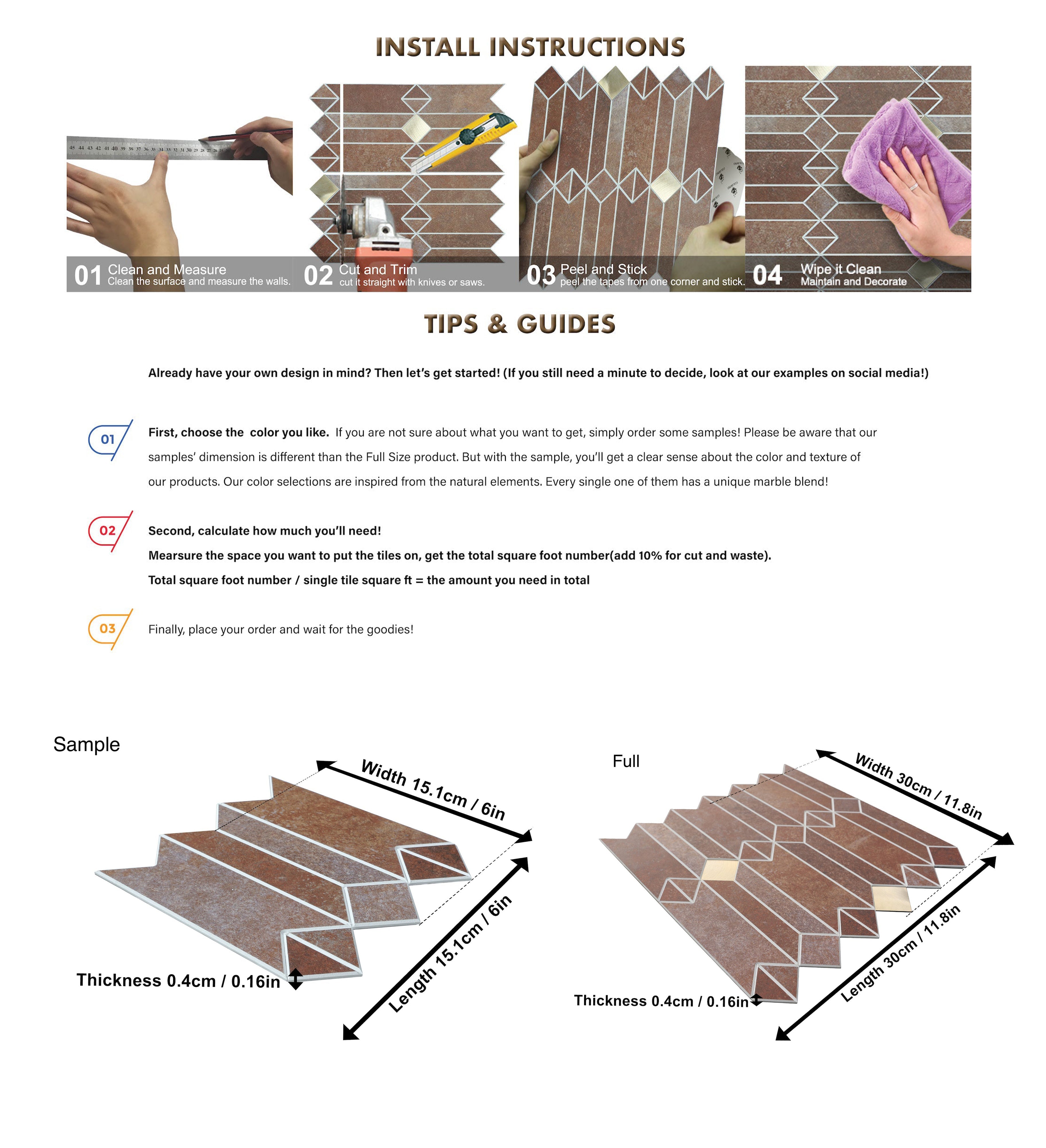 Paneles de pared, salpicaderos y azulejos de bricolaje de geometría simple para despegar y pegar, Venus Bronze