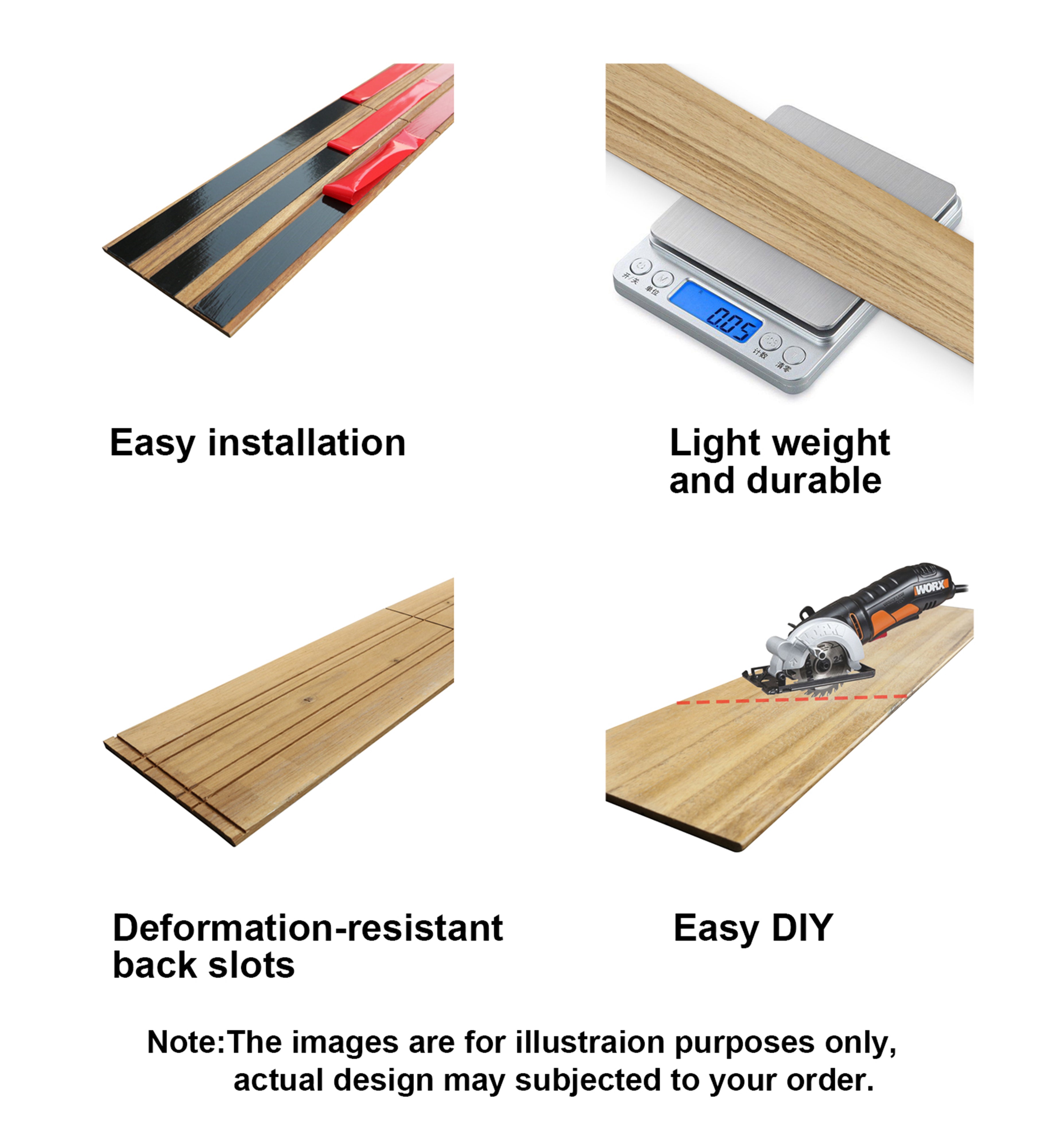 Tablones de madera de teca COLAMO para pelar y pegar para paneles de pared traslapados