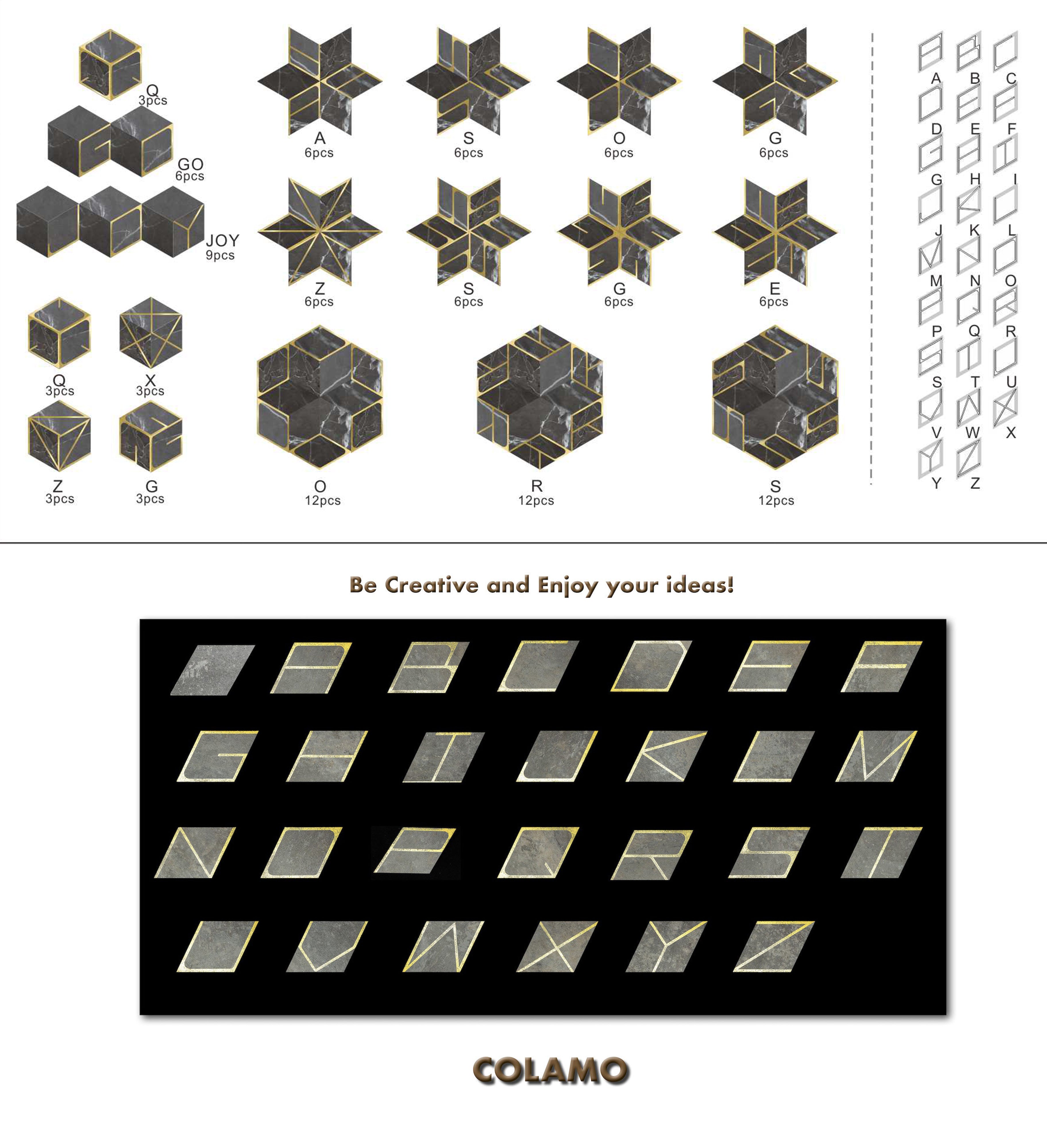 26 letras en azulejo protector contra salpicaduras para despegar y pegar en negro Cosmos