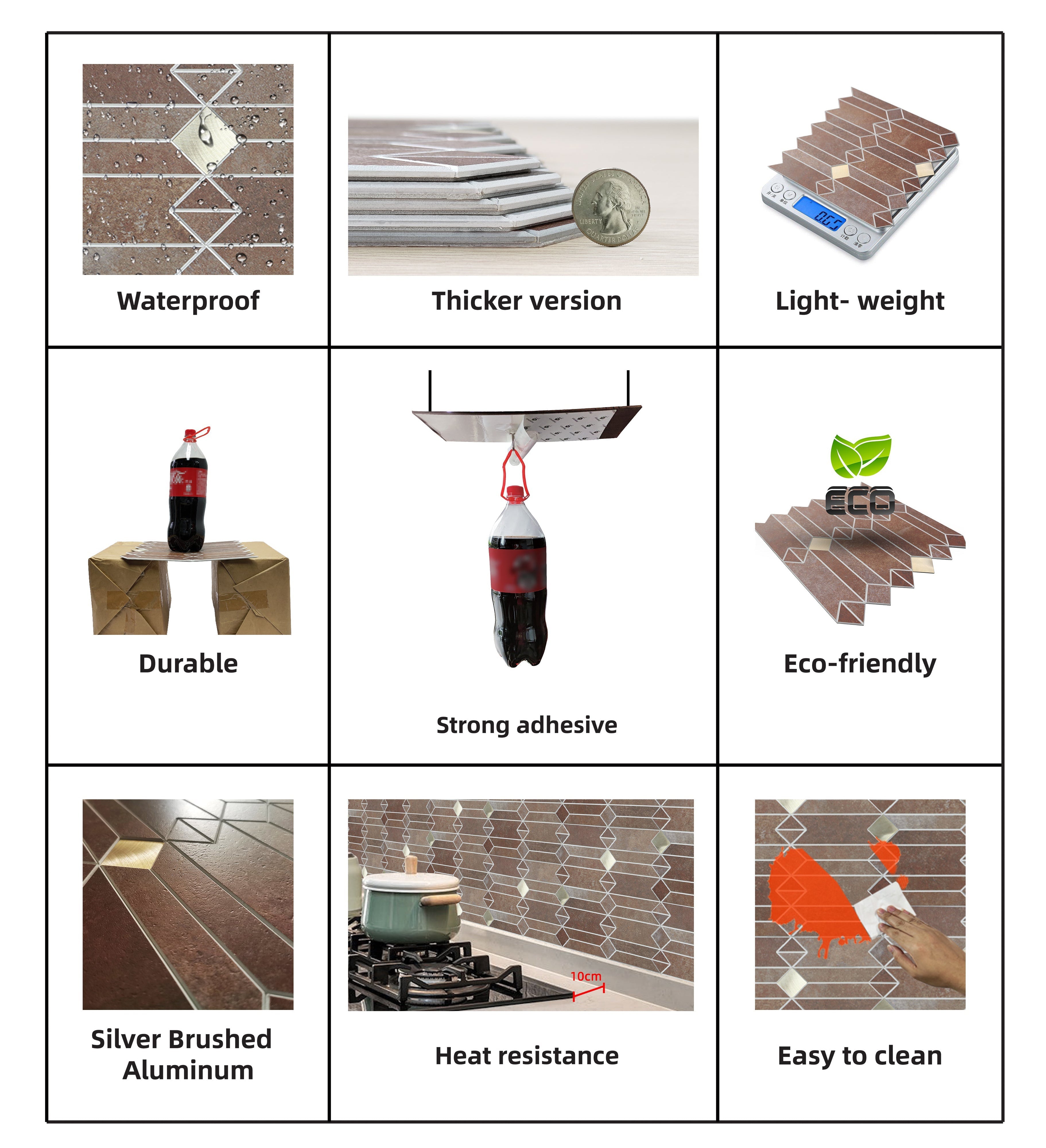 Paneles de pared, salpicaderos y azulejos de bricolaje de geometría simple para despegar y pegar, Venus Bronze