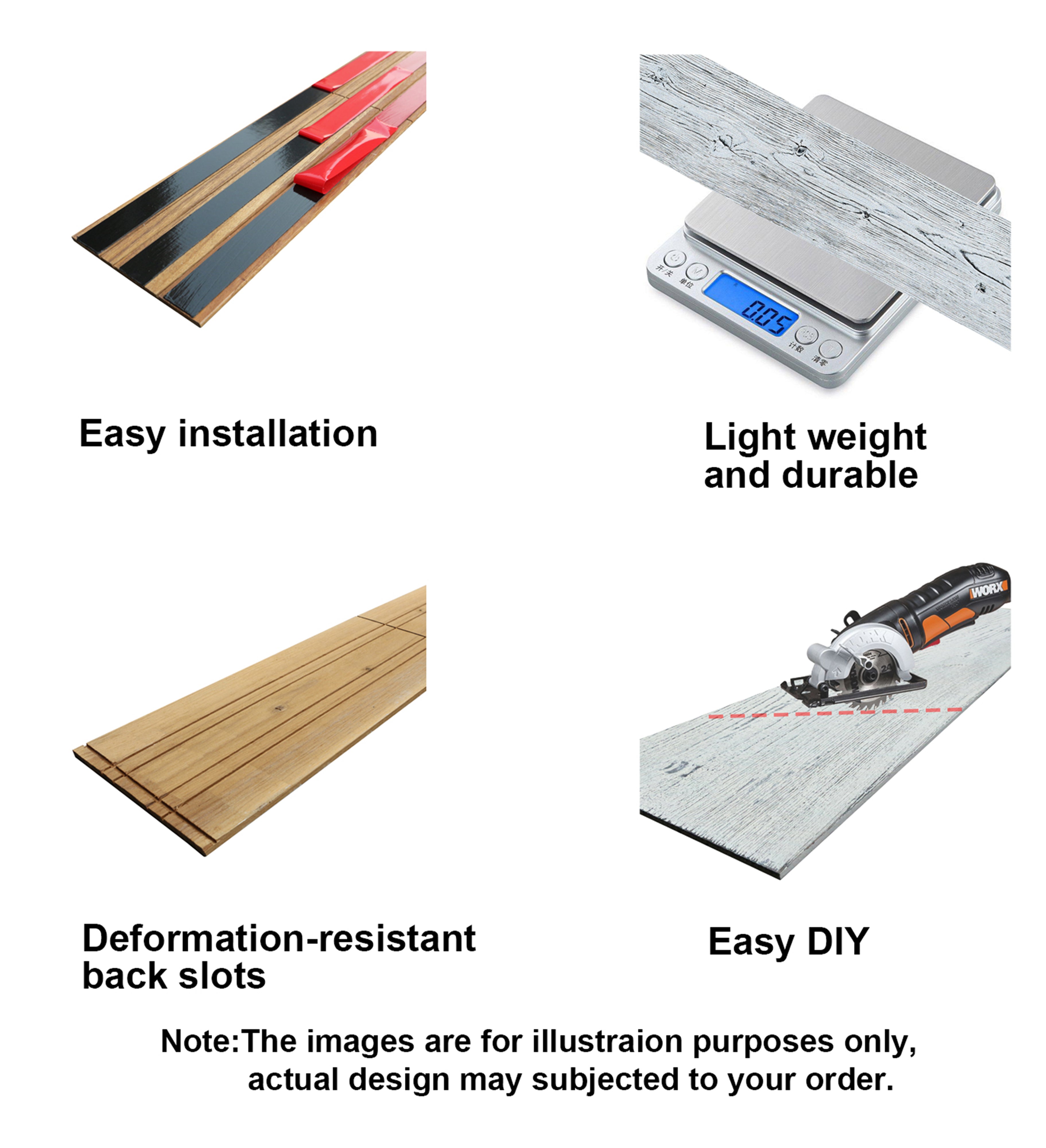 COLAMO Paneles de pared de madera de pino blanqueado para pelar y pegar Tablones traslapados 